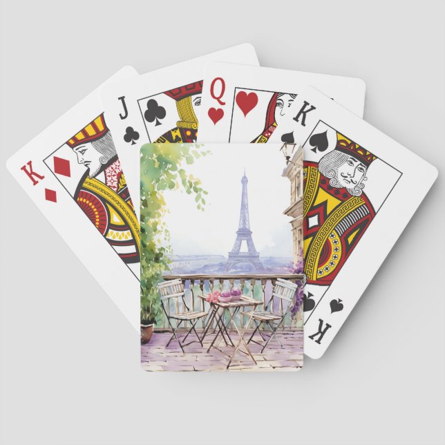 Baraja De Cartas Watercolor Eiffel Tower Paris Café Francés (Reverso)