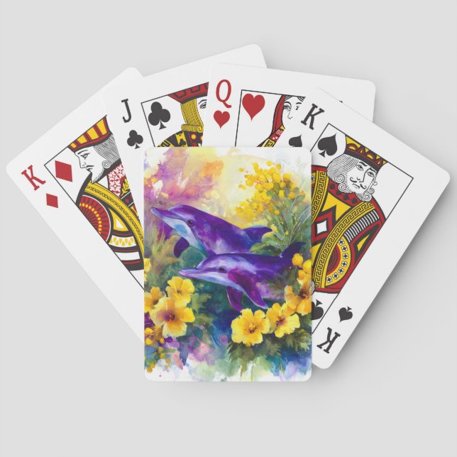Baraja De Cartas Watercolor Ocean Dolphins Tropical Flowers (Reverso)