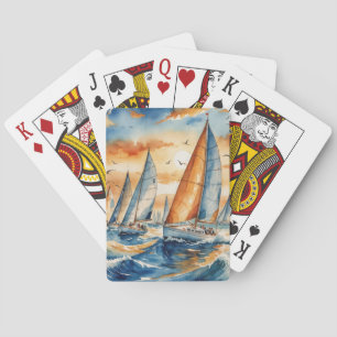 Baraja De Cartas Watercolor Sailboat Regatta