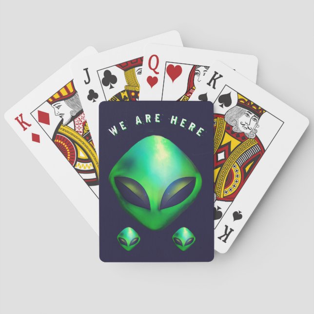 Baraja De Cartas "We Are Here" Green Alien head (Reverso)