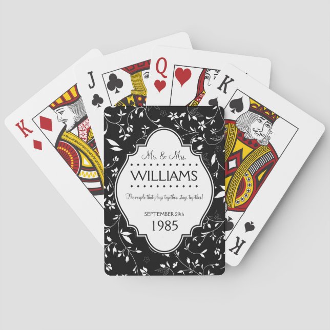 Baraja De Cartas Wedding Anniversary Personalized Black and White (Reverso)