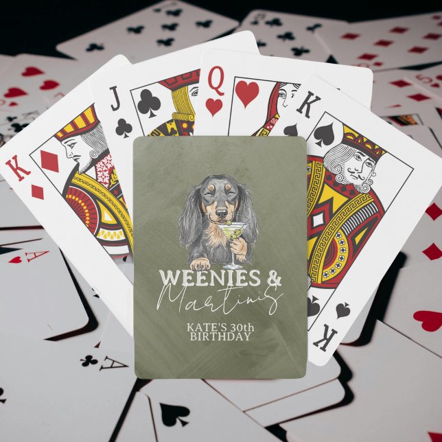 Baraja De Cartas Weenies manos dibujadas y Martinis Dachshund (Celebrate with these Hand Drawn Weenies and Martinis Dachshund playing cards!)