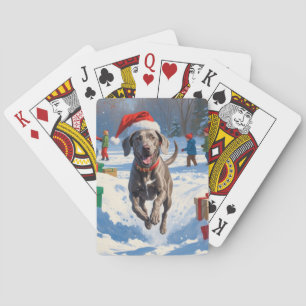 Baraja De Cartas Weimaraner corriendo en la nieve con sombrero de N