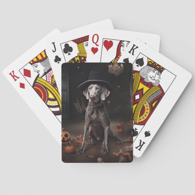 Baraja De Cartas Weimaraner Pumpkins Halloween Scary (Reverso)