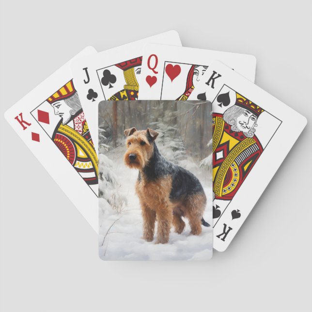 Baraja De Cartas Welsh Terrier Deja que nieve Navidad (Reverso)