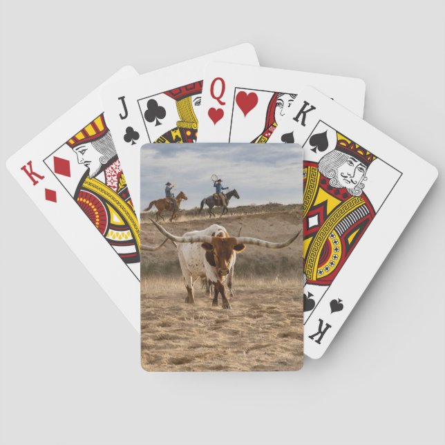Baraja De Cartas Western Cowboys with Longhorn Cattle (Reverso)