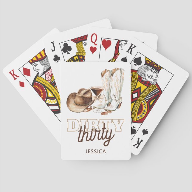 Baraja De Cartas Western Cowgirl White Dirty Thirty 30th Birthday (Reverso)