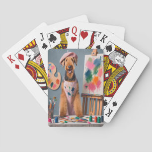 Baraja De Cartas Whimsical Airedale Terrier trabajando como artista