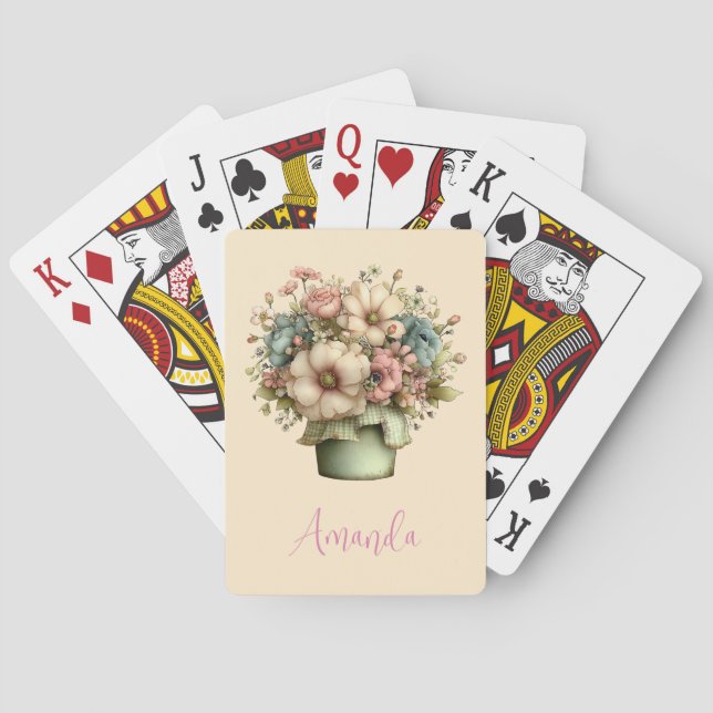 Baraja De Cartas Whimsical Flowers in a Planter Pot Cute (Reverso)