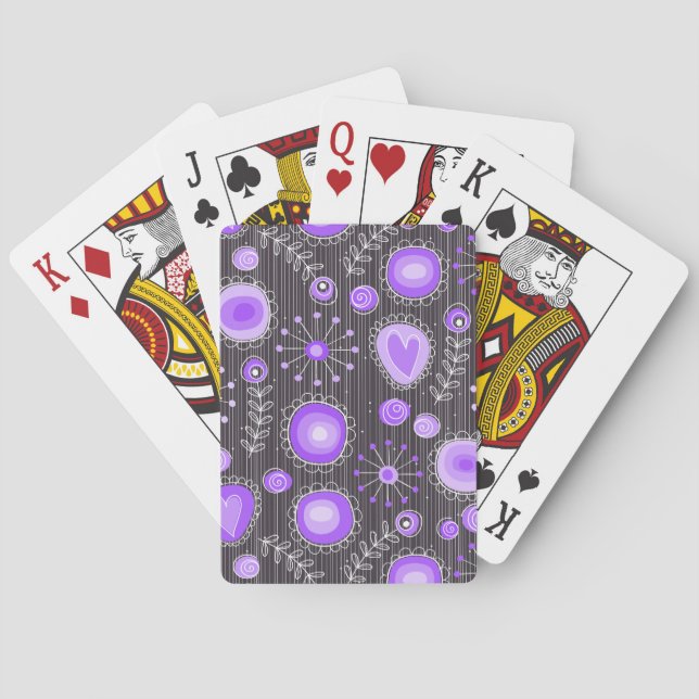 Baraja De Cartas Whimsical flowers in purple and grey (Reverso)