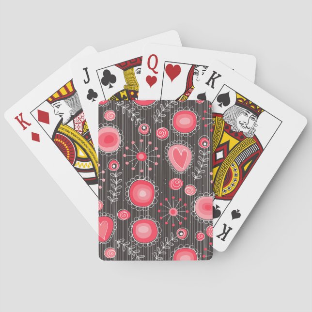 Baraja De Cartas Whimsical flowers in red and grey (Reverso)