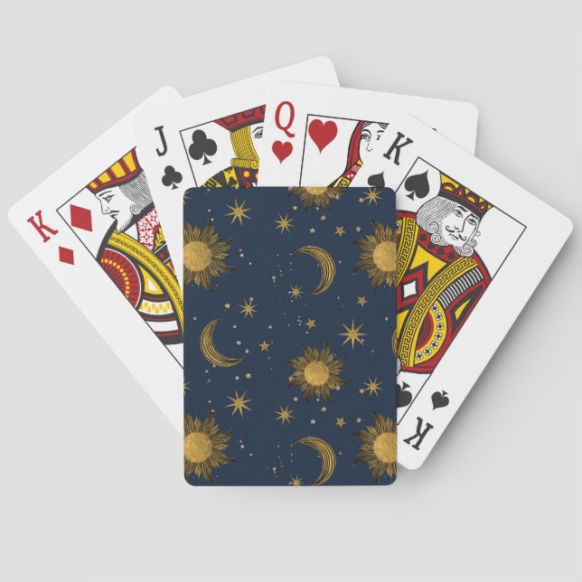 Baraja De Cartas Whimsical Golden Celestial Night Sky (Reverso)