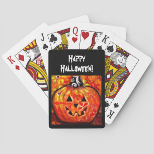 Baraja De Cartas Whimsical Halloween Jack-O-Lantern Resumen Naranja