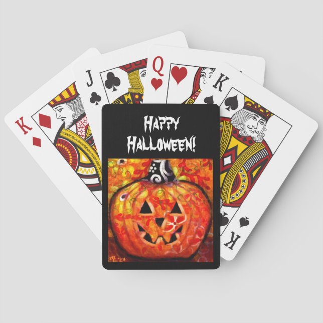 Baraja De Cartas Whimsical Halloween Jack-O-Lantern Resumen Naranja (Reverso)
