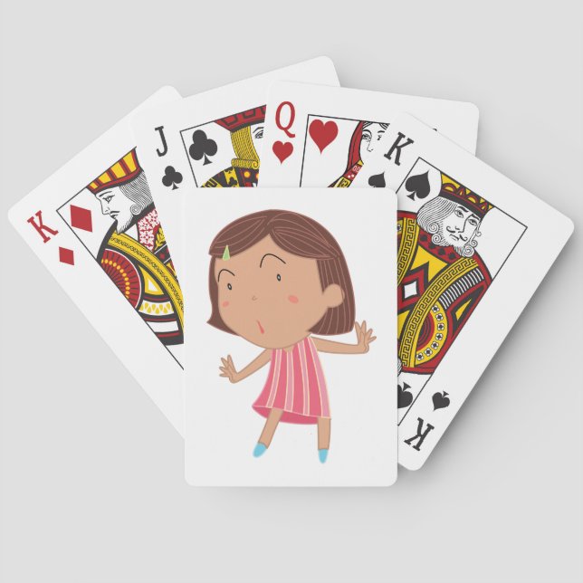Baraja De Cartas Whimsical Little Girl in Pink Striped Dress (Reverso)
