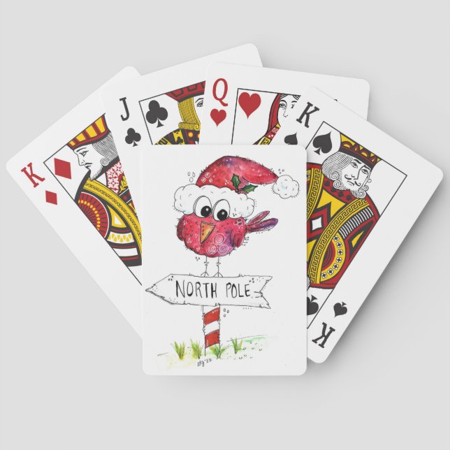 Baraja De Cartas Whimsical Red Navidad Bird (Reverso)