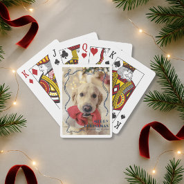 Baraja De Cartas Whimsical Red Ribbon Mascota Foto Feliz Navidad