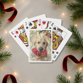 Baraja De Cartas Whimsical Red Ribbon Mascota Foto Feliz Navidad