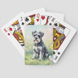 Baraja De Cartas Whimsical Schnauzer with Easter Eggs