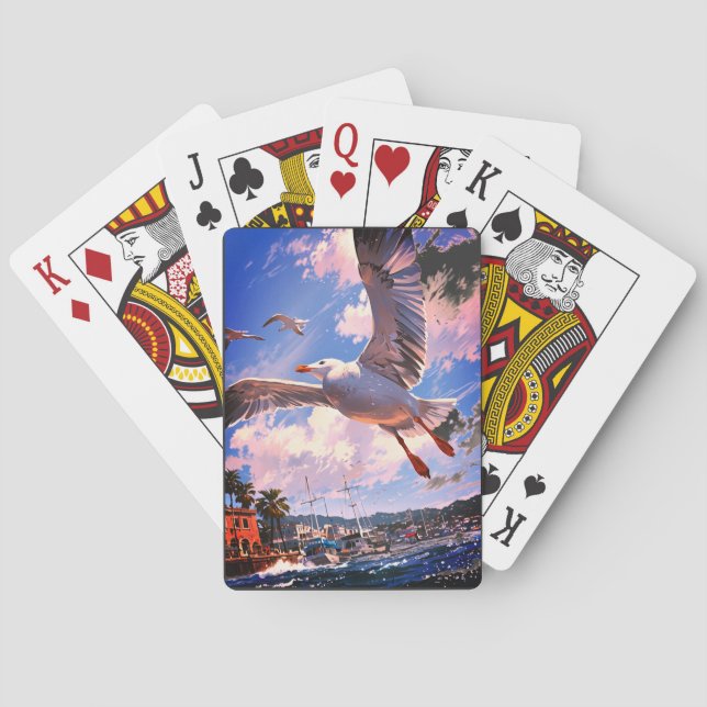 Baraja De Cartas Whimsical Seagull with Sardine: Playful Illustrati (Reverso)