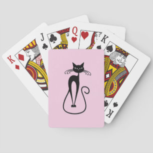 Baraja De Cartas Whimsical Skinny Black Cat Rosa