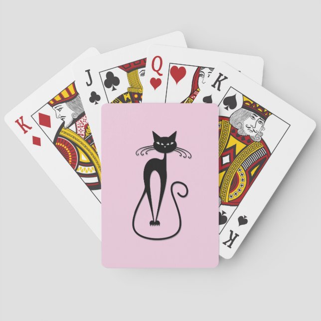 Baraja De Cartas Whimsical Skinny Black Cat Rosa (Reverso)