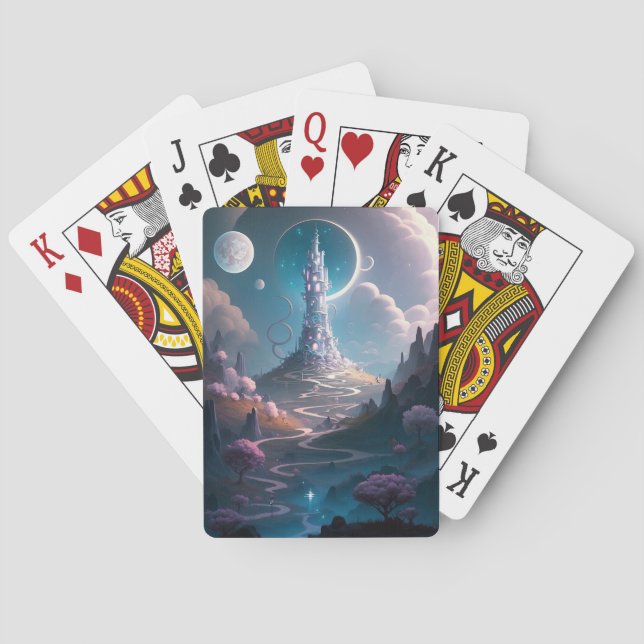 Baraja De Cartas Whimsical Tower Paisaje Fantasía Arte (Reverso)