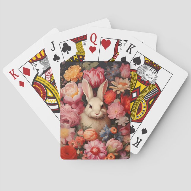 Baraja De Cartas Whimsical Vintage Bunny Spring Blooms (Reverso)