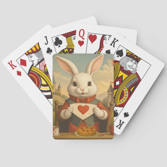 Baraja De Cartas Whimsical White Rabbit Hearts Enchanted Wonderland (Reverso)