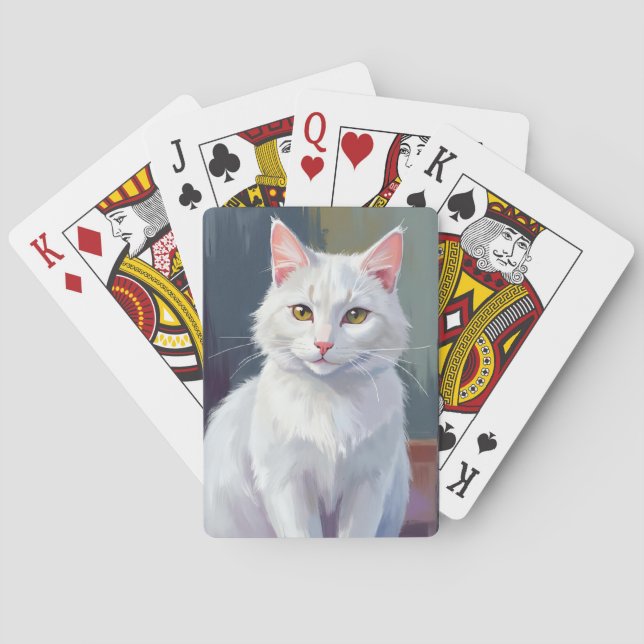 Baraja De Cartas White Cat | Watercolor Cat Pet Painting (Reverso)