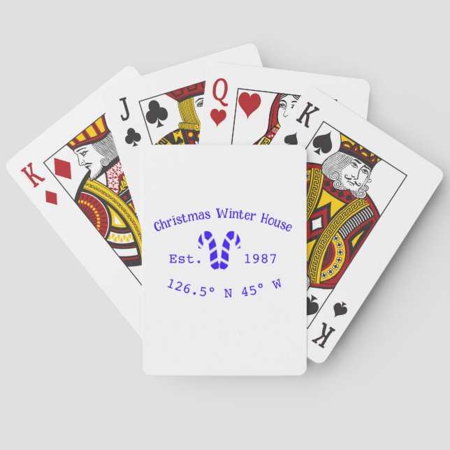 Baraja De Cartas Winter Christmas house blue candy canes est. Year  (Reverso)