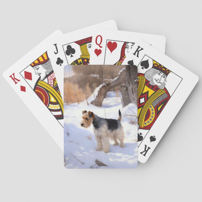 Baraja De Cartas Wire Fox Terrier Deja que nieve Navidad  (Reverso)