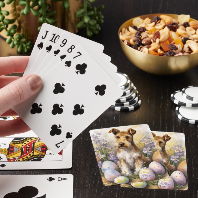 Baraja De Cartas Wirefox Terrier Dog Con Fiesta De Huevos De Pascua (In Situ)
