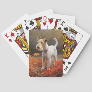 Baraja De Cartas Wirefox Terrier en otoño hojas caídas inspiran