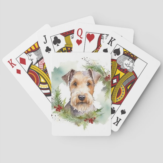 Baraja De Cartas Wirefox Terrier Navidades Wreath Festive Pup (Reverso)