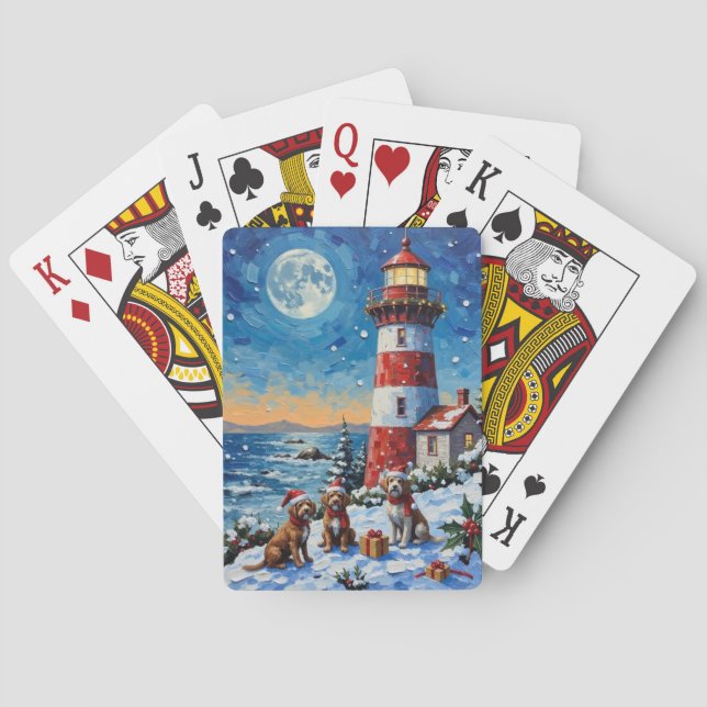 Baraja De Cartas Wirehaired Pointing Griffon Christmas Lighthouse (Reverso)