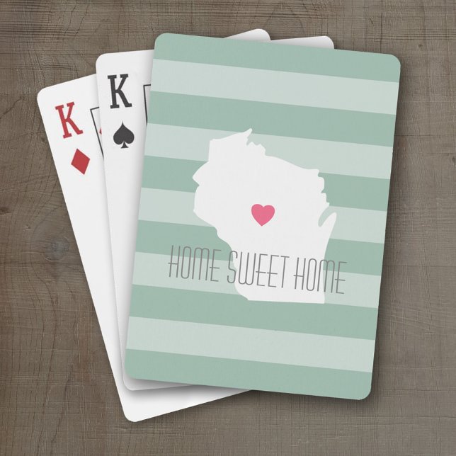Baraja De Cartas Wisconsin Map Home State Love with Personalizado H (Personalized Playing Cards with a State Map, Movable Heart and Name)