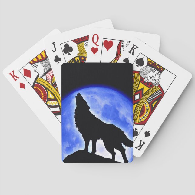 Baraja De Cartas Wolf Howling en la Luna (Reverso)