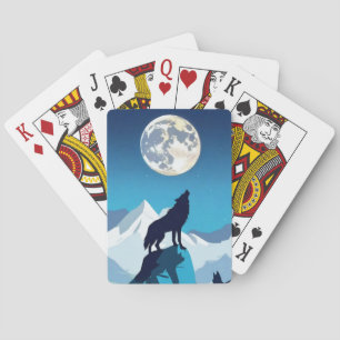 Baraja De Cartas Wolf Howling en la luna llena