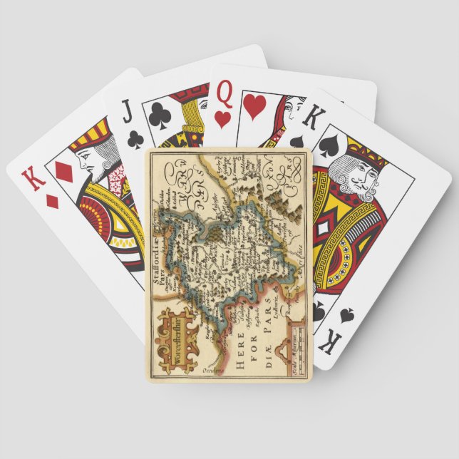 Baraja De Cartas Worcestershire County Inglaterra Mapa anticuario a (Reverso)