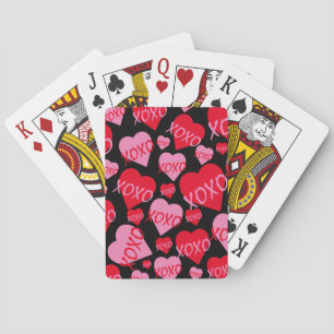 Baraja De Cartas XOXO Valentine Patrón de Corazón Rojo Rosa Negro