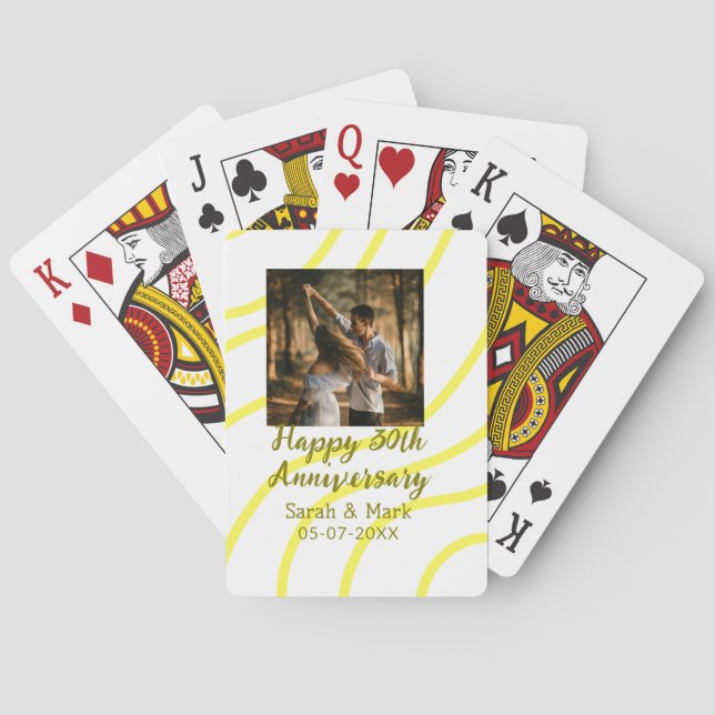 Baraja De Cartas Yellow golden photo 30th wedding anniversary name  (Reverso)