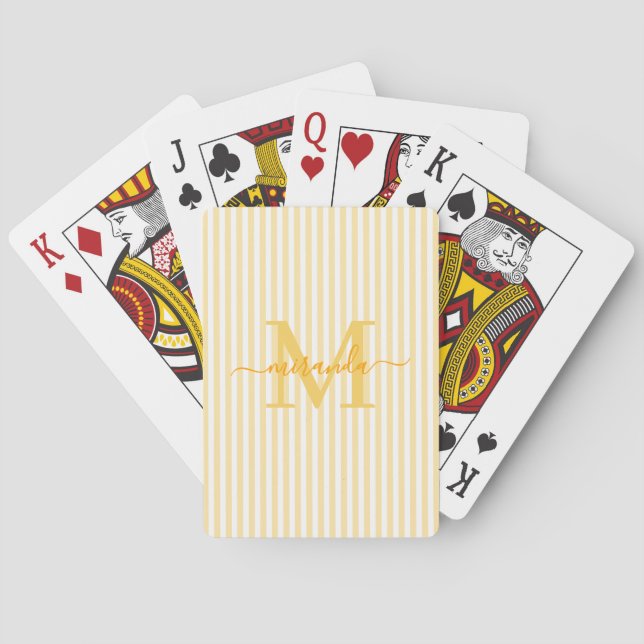 Baraja De Cartas Yellow & White Striped Monogram Name (Reverso)