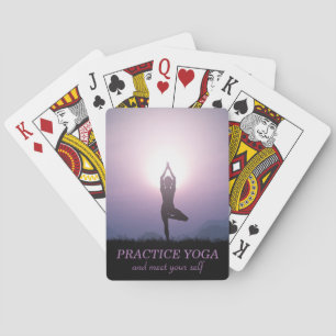 Baraja De Cartas Yoga Negro Púrpura Vrksasana Postura del Árbol