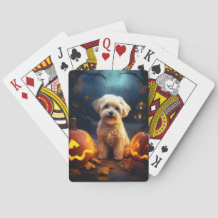 Baraja De Cartas Yorkipoo de Halloween con calabazas temerosas