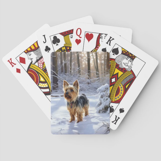 Baraja De Cartas Yorkshire Terrier Deja que nieve Navidad (Reverso)