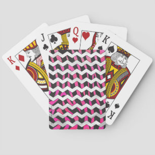 Baraja De Cartas Zebra Chevron negro y rosa caliente