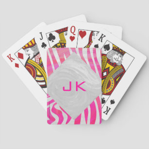 Baraja De Cartas Zebra Hot Pink and White with Monogram