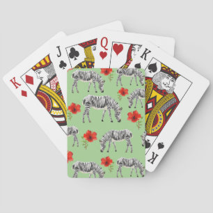 Baraja De Cartas Zebras entre flores de Hibiscus