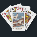 Baraja De Cartas Zermatt Suiza Ilustracion Viaje Retro<br><div class="desc">Diseño de viaje vectorial retro Zermatt. Zermatt,  en el cantón de Valais,  en el sur de Suiza,  es una estación de montaña famosa por el esquí,  la escalada y el senderismo.</div>